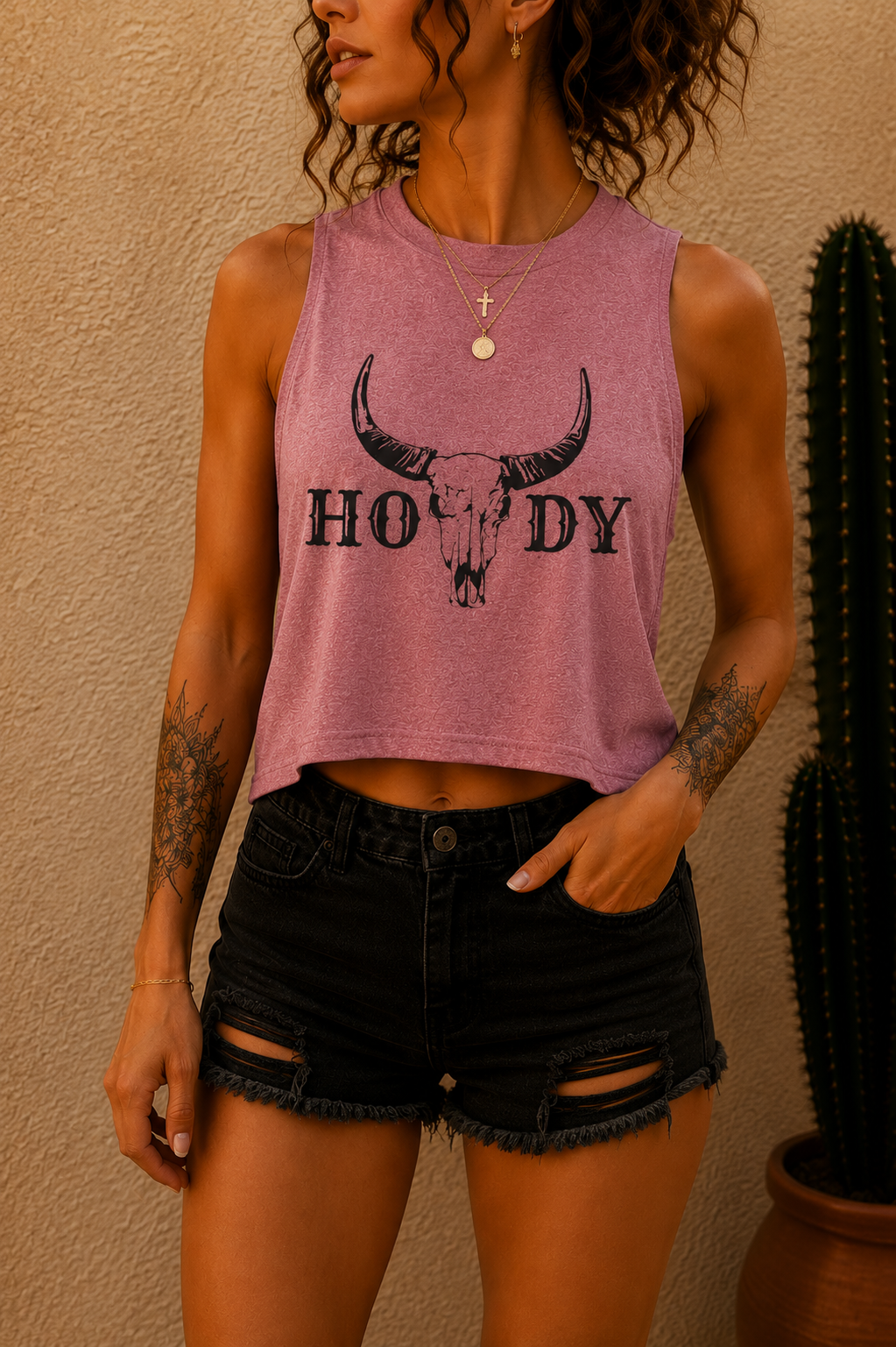 Cow Skull 'Howdy' Crop Top – Western Graphic Women's Tank