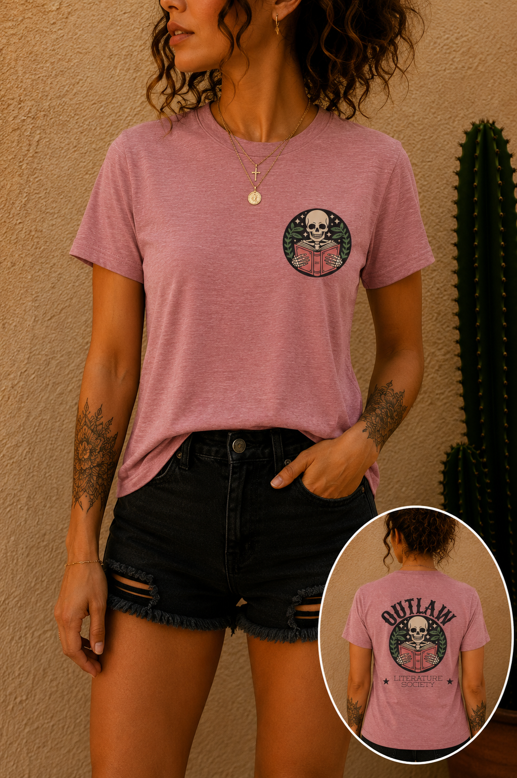 Outlaw Literature Society Tee — Skull Reading Graphic T-Shirt
