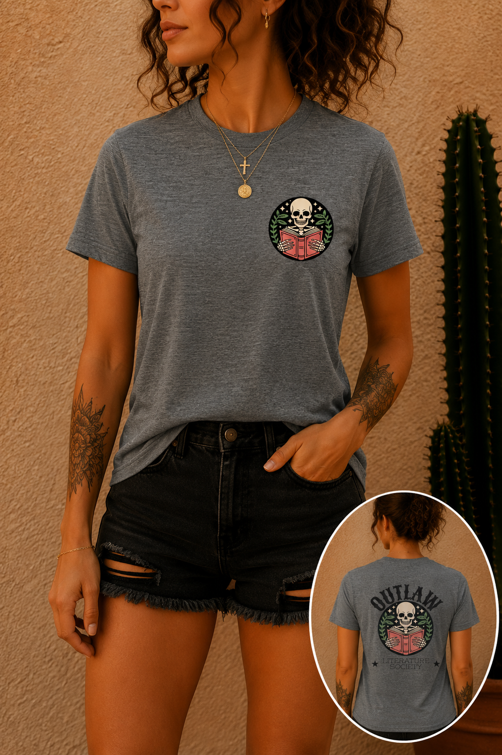 Outlaw Literature Society Tee — Skull Reading Graphic T-Shirt
