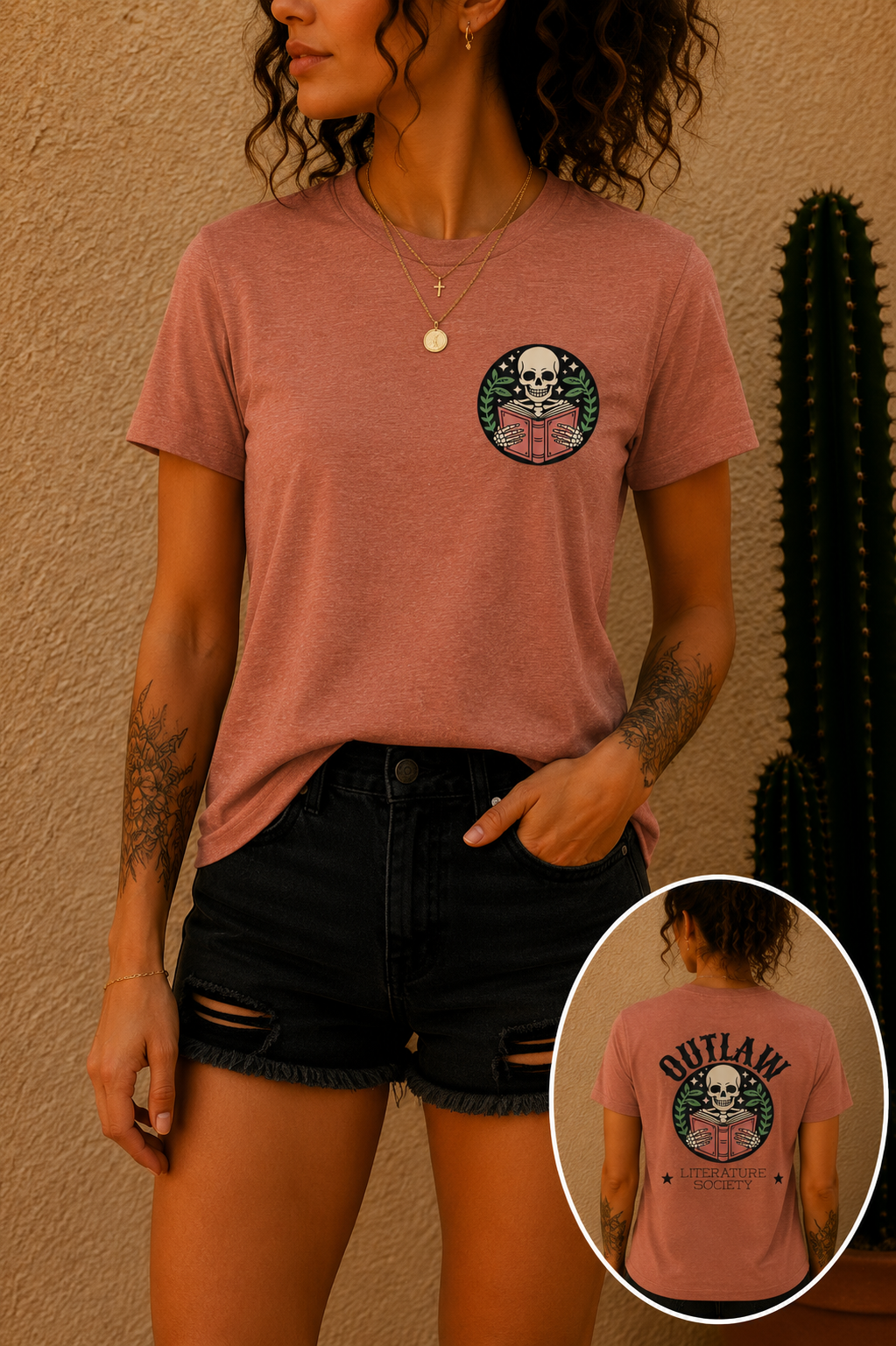 Outlaw Literature Society Tee — Skull Reading Graphic T-Shirt