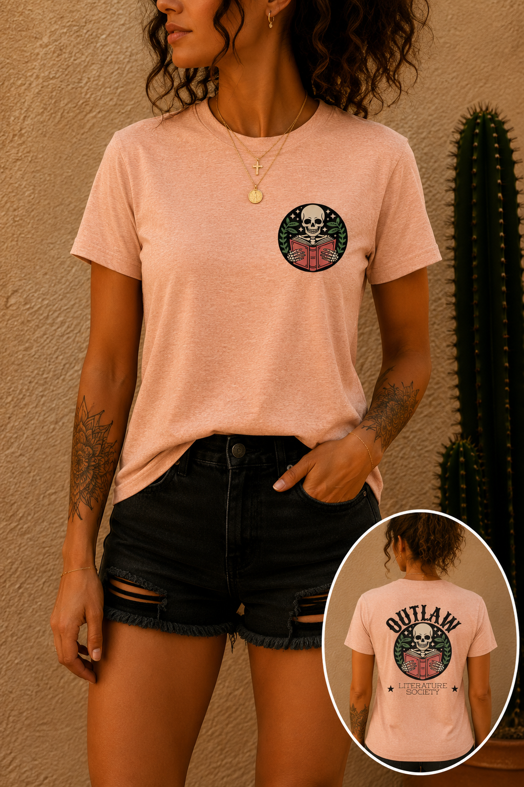 Outlaw Literature Society Tee — Skull Reading Graphic T-Shirt