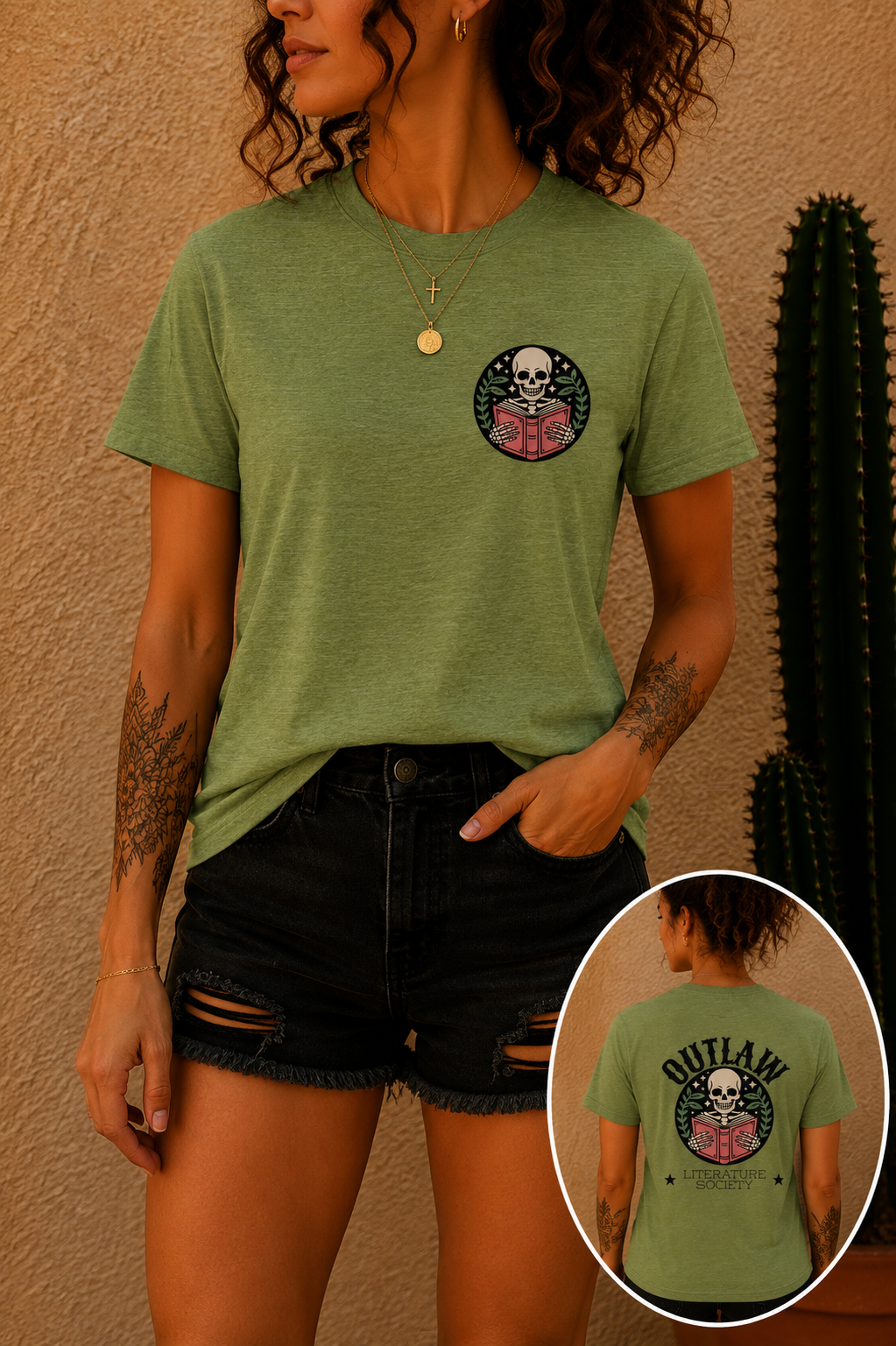 Outlaw Literature Society Tee — Skull Reading Graphic T-Shirt