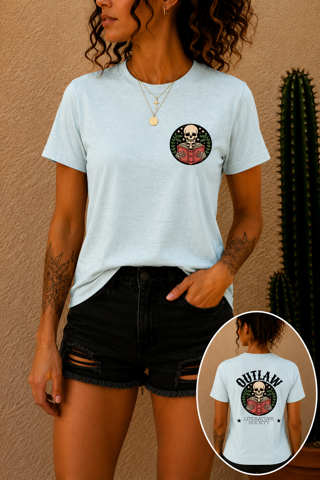 Outlaw Literature Society Tee — Skull Reading Graphic T-Shirt