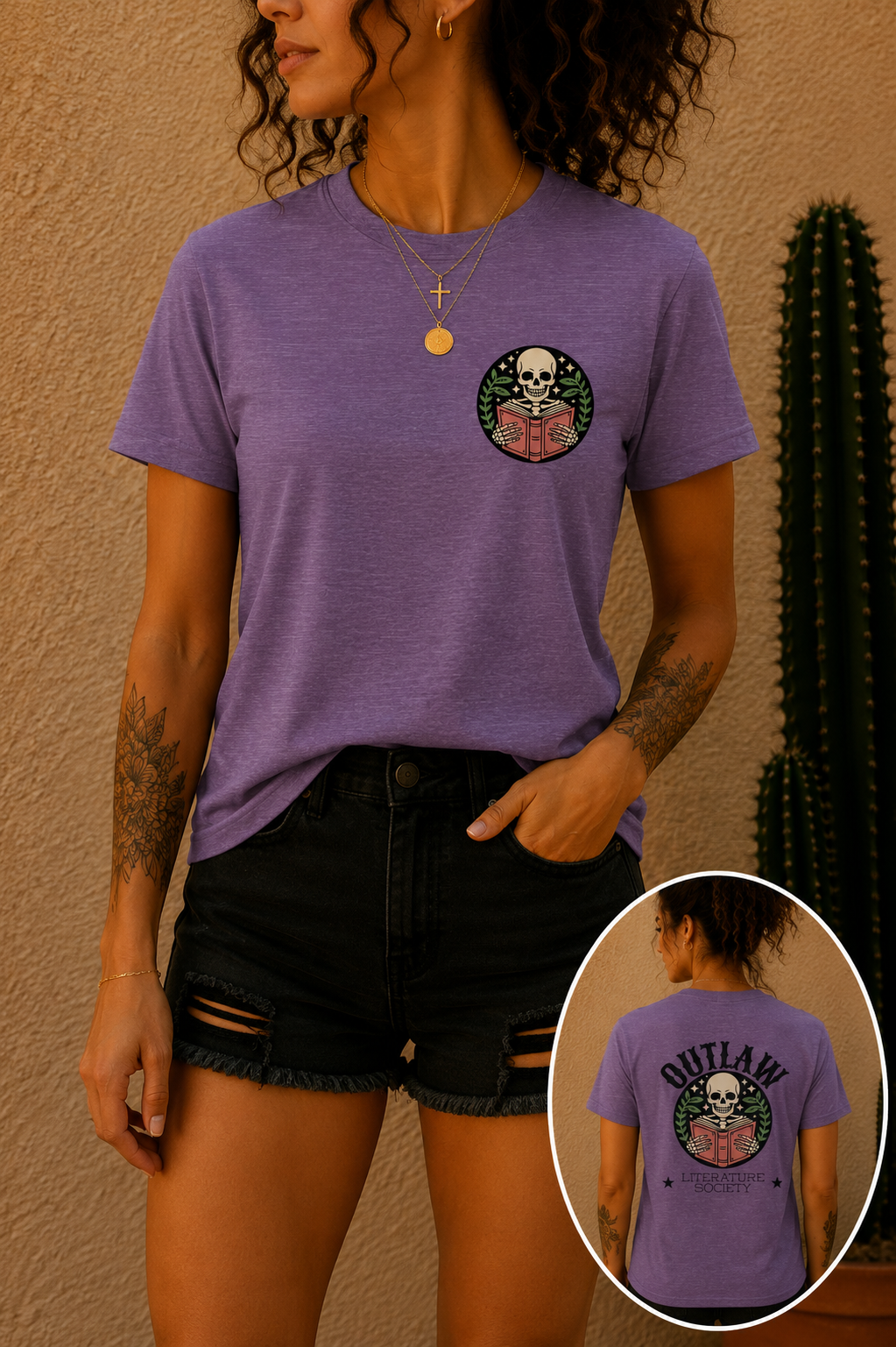 Outlaw Literature Society Tee — Skull Reading Graphic T-Shirt