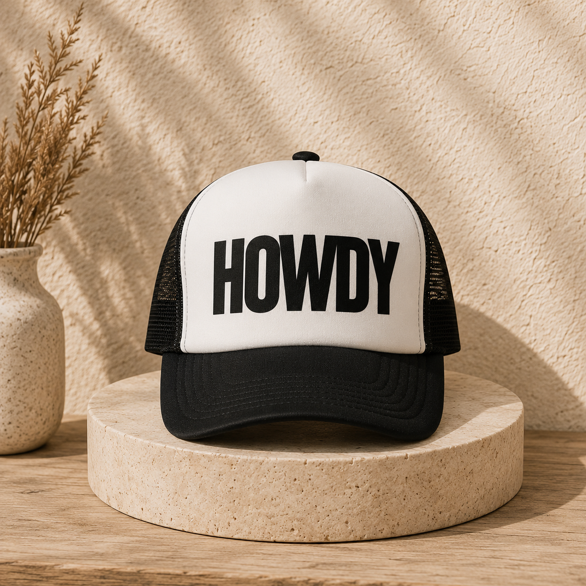 Howdy Trucker Hat — Retro Foam Mesh Cap