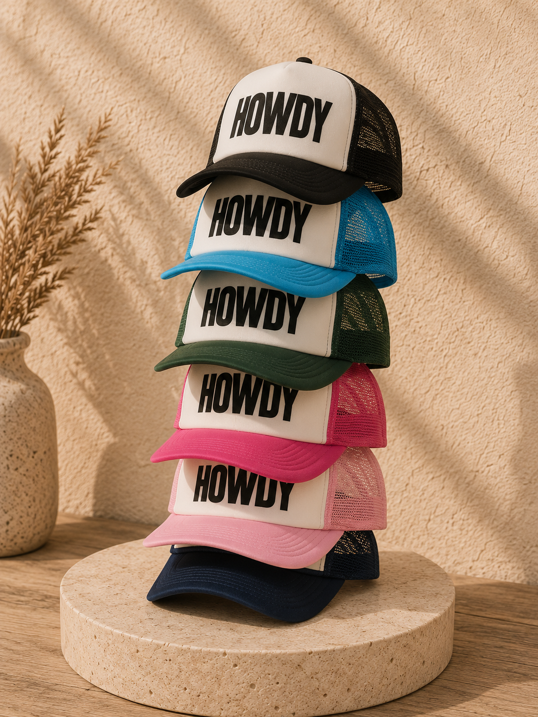 Howdy Trucker Hat — Retro Foam Mesh Cap
