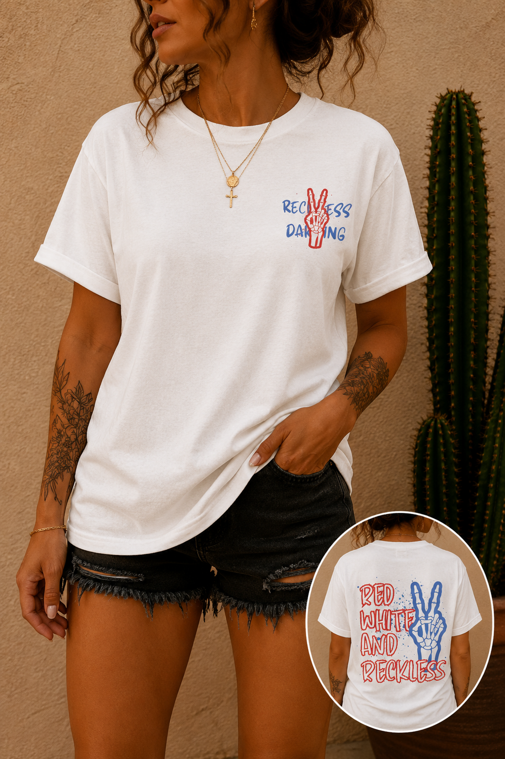 Red White and Reckless T-Shirt — Patriotic Peace-Sign Graphic Tee