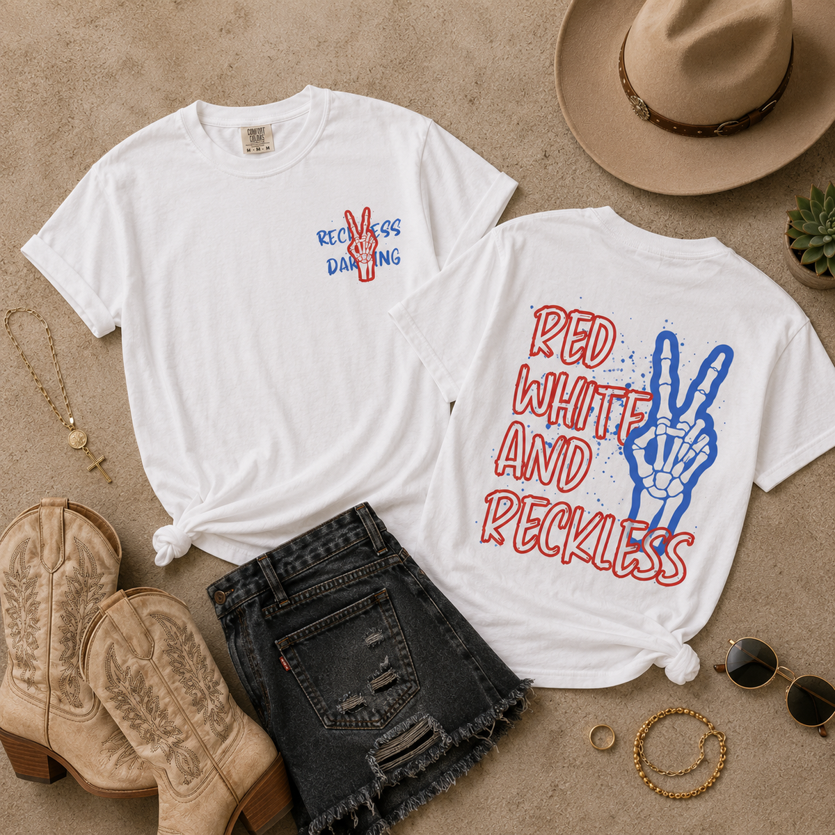 Red White and Reckless T-Shirt — Patriotic Peace-Sign Graphic Tee