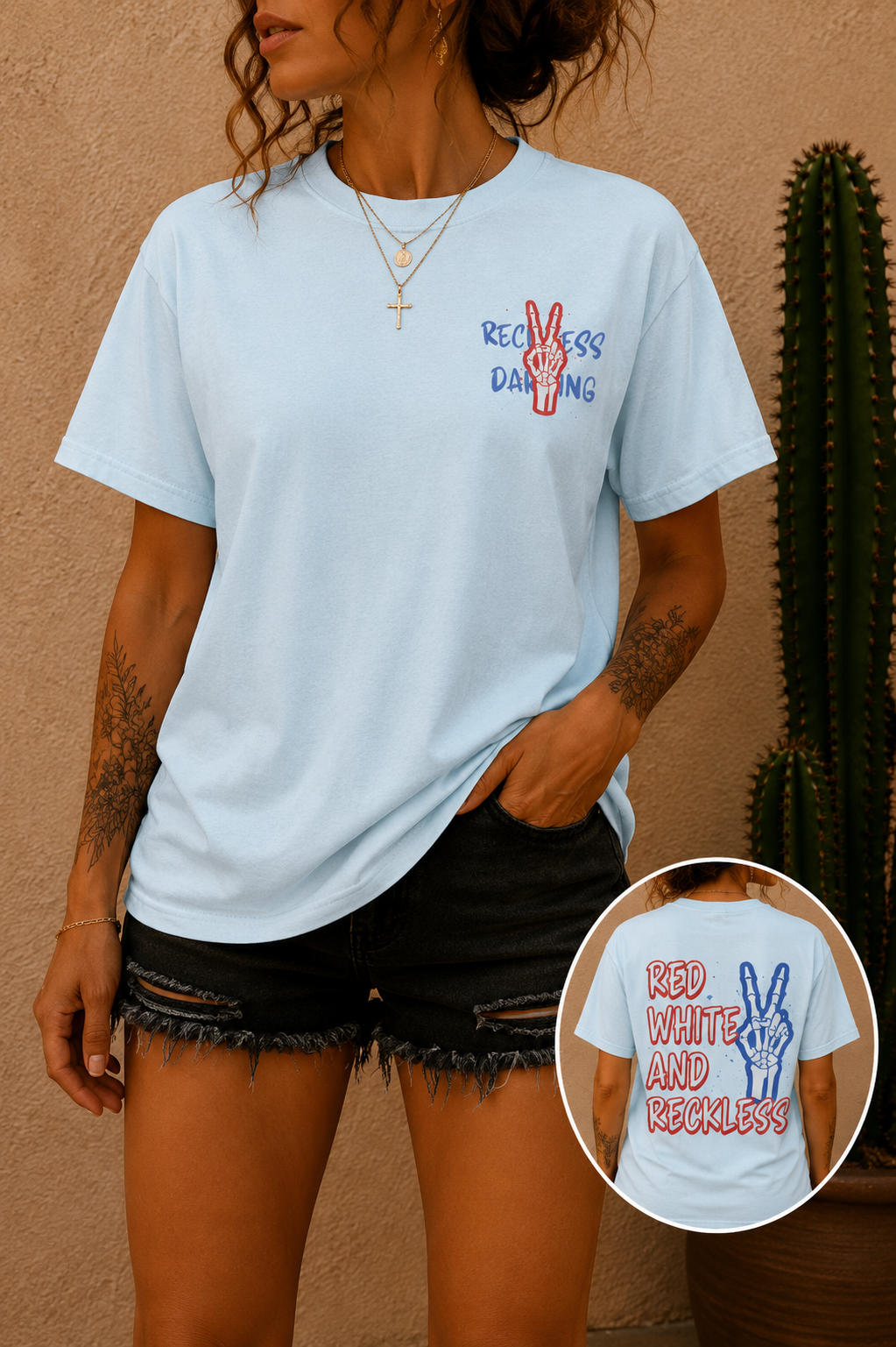 Red White and Reckless T-Shirt — Patriotic Peace-Sign Graphic Tee