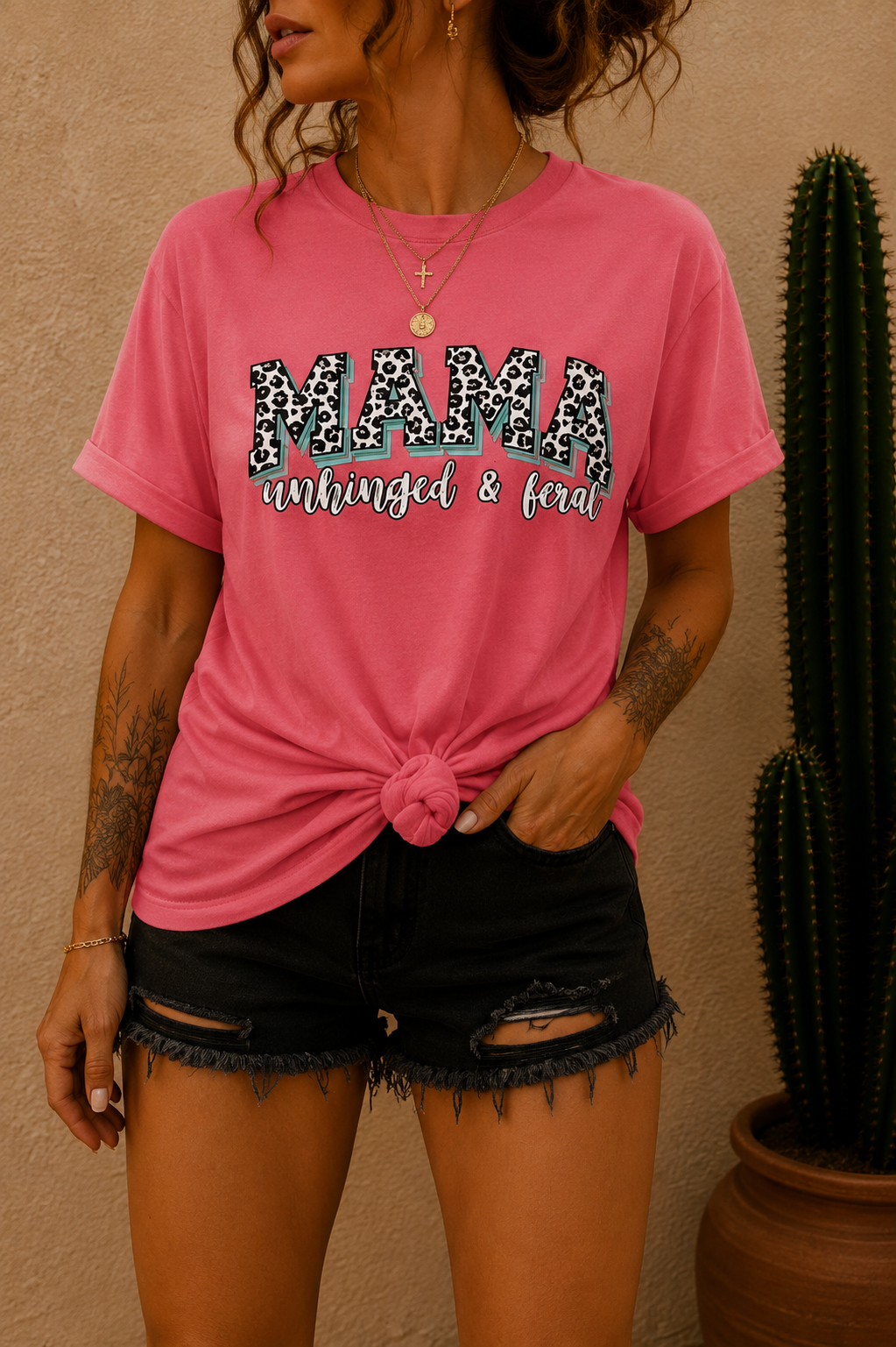 Mama Leopard Print T-Shirt — Mama Unhinged and Feral Graphic Tee