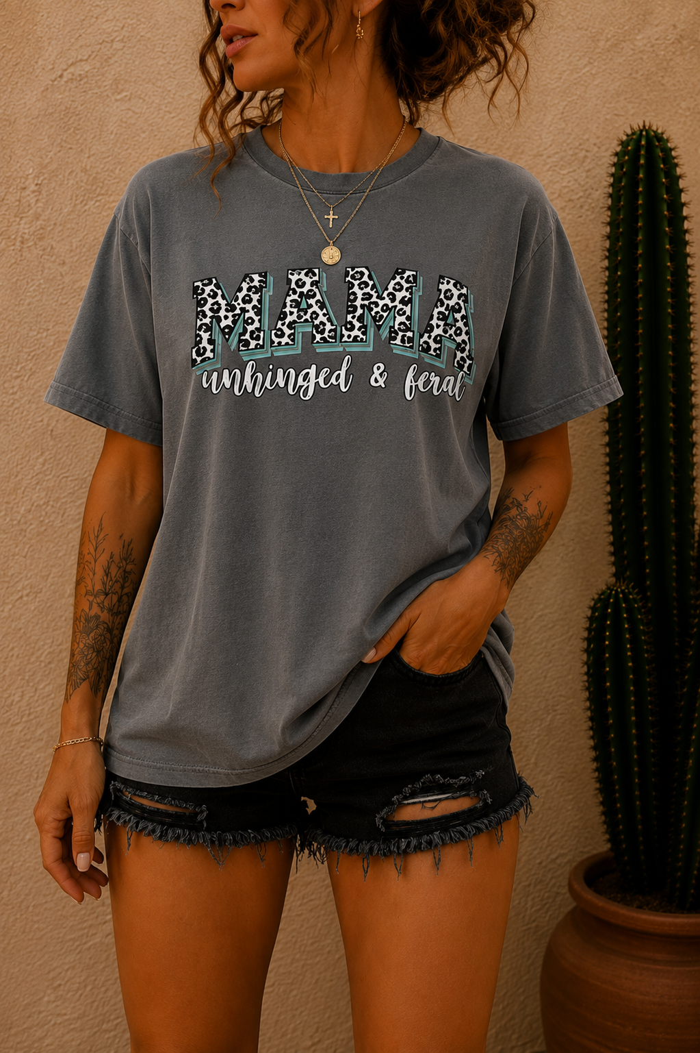 Mama Leopard Print T-Shirt — Mama Unhinged and Feral Graphic Tee