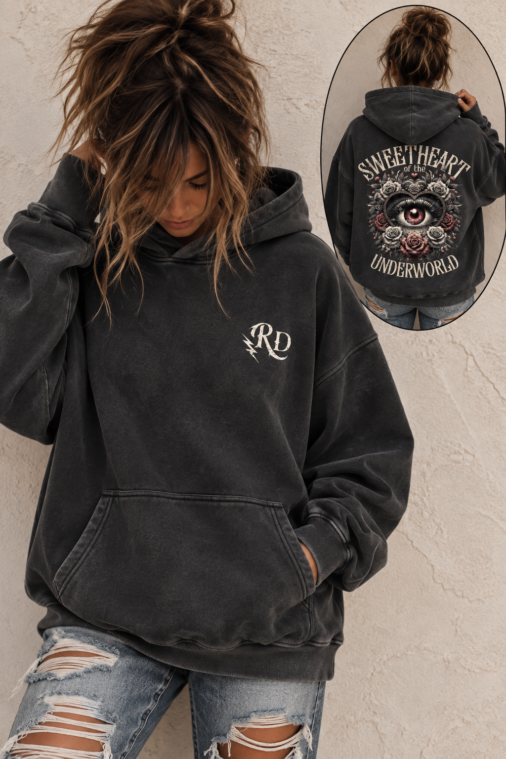 Sweetheart of the Underworld Snow Wash Fleece Oversize Hoodie