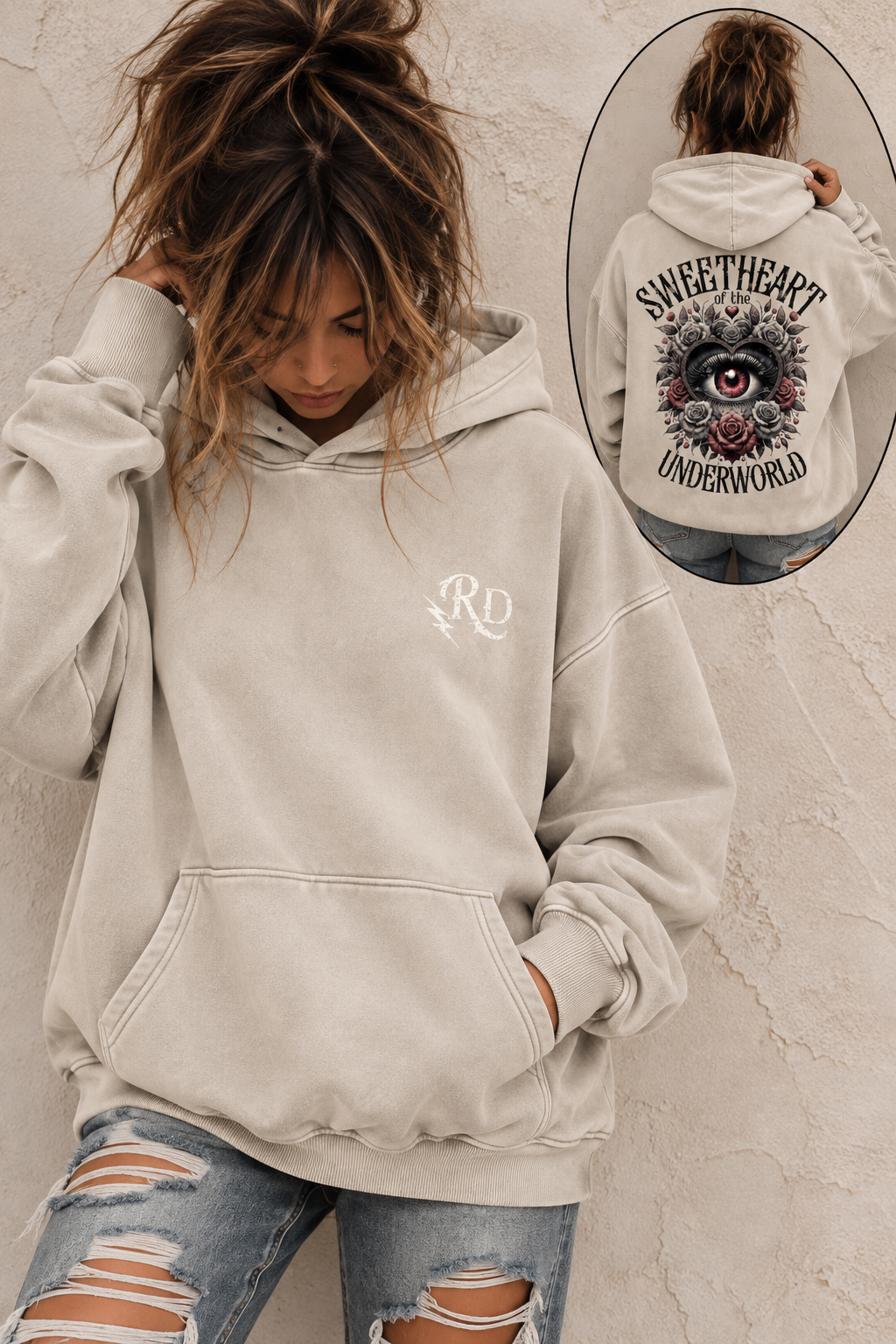 Sweetheart of the Underworld Snow Wash Fleece Oversize Hoodie