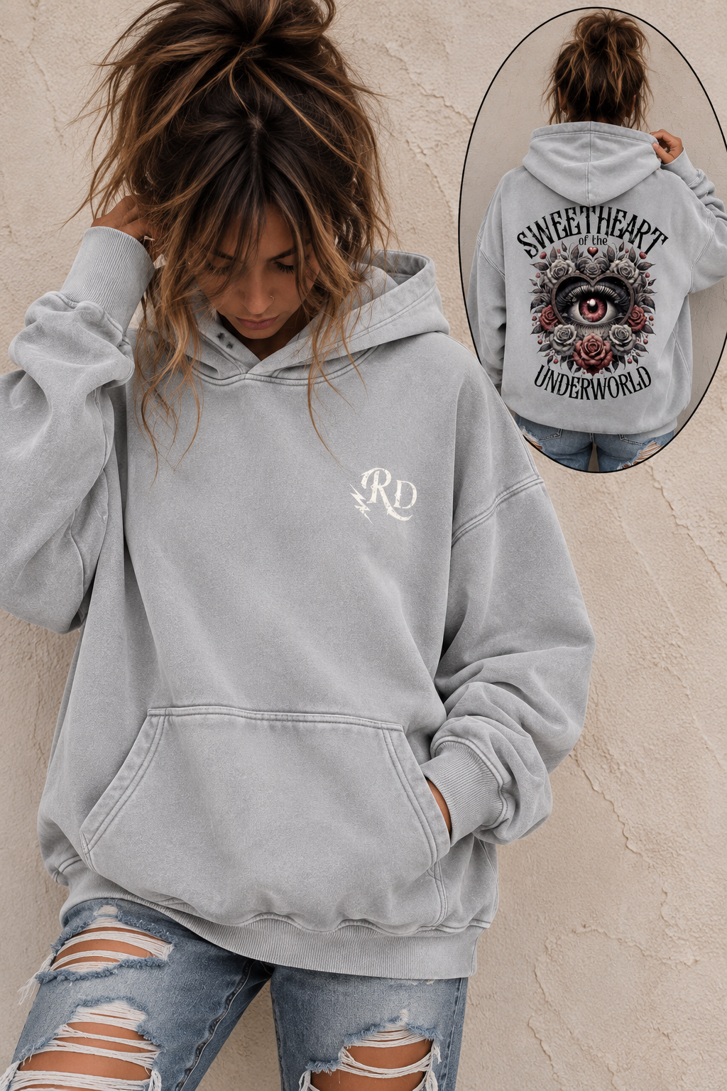 Sweetheart of the Underworld Snow Wash Fleece Oversize Hoodie