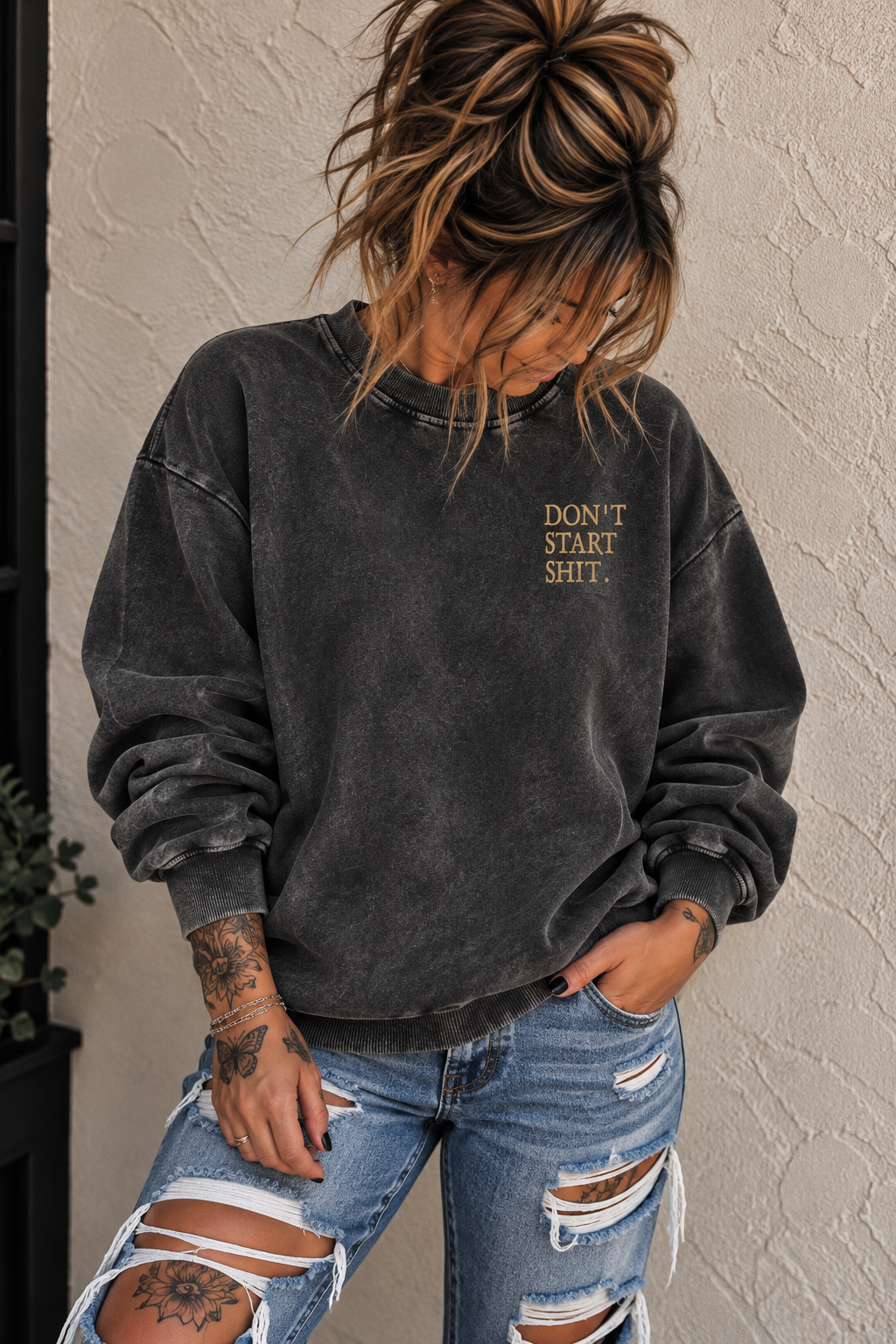 Don't Start Shit Snow Washed Oversized Sweatshirt