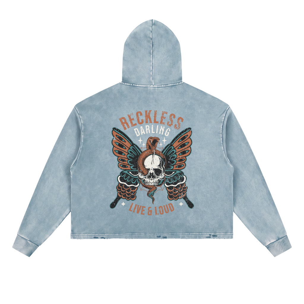 Reckless Darling Vintage Washed Frayed-Hem Hoodie