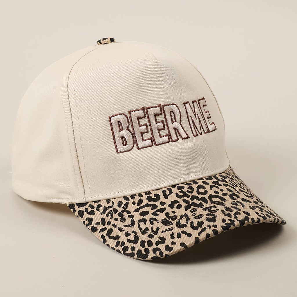"Beer Me" Embroidered Trucker Hat — Leopard or Camo with Adjustable Strap & Breathable Mesh