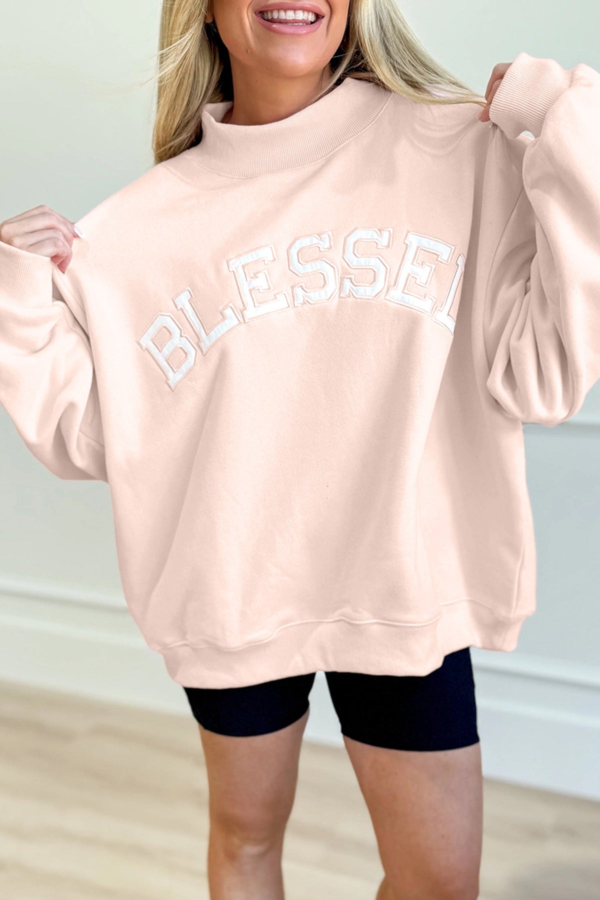 Oversized Blessed Embroidered Sweatshirt — Christian Faith Sweatshirt | Cozy Dopamine Fashion