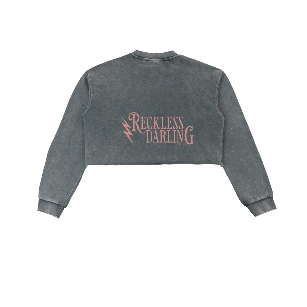 Snow Washed Raw Edge Cropped Sweatshirt