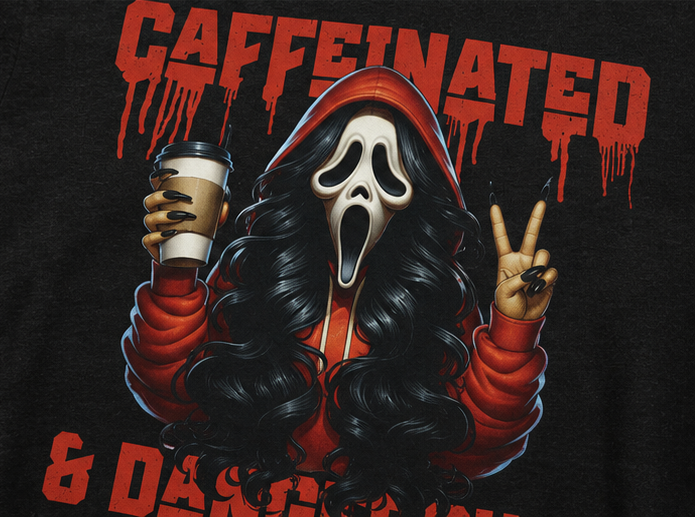 Caffeinated & Dangerous T‑Shirt – Funny Horror Coffee Tee