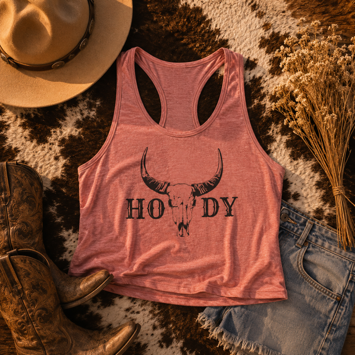 Cow Skull 'Howdy' Crop Top – Western Graphic Women's Tank