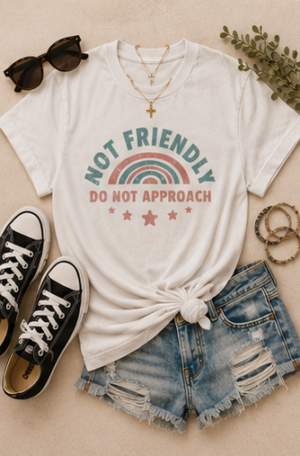 Not Friendly "Do Not Approach" T-Shirt — Retro Rainbow Graphic Tee