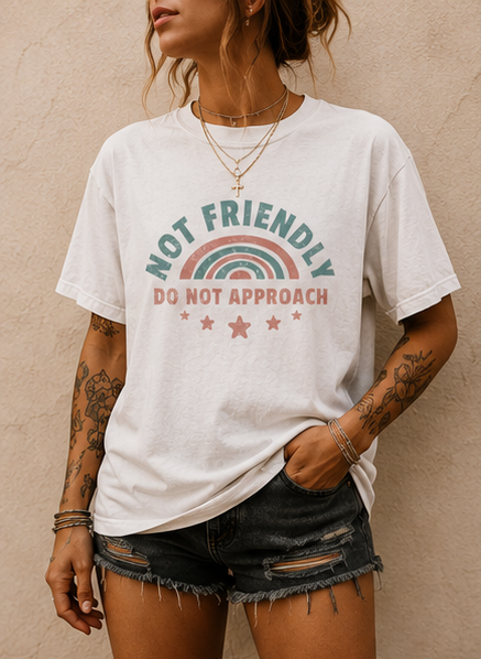 Not Friendly "Do Not Approach" T-Shirt — Retro Rainbow Graphic Tee