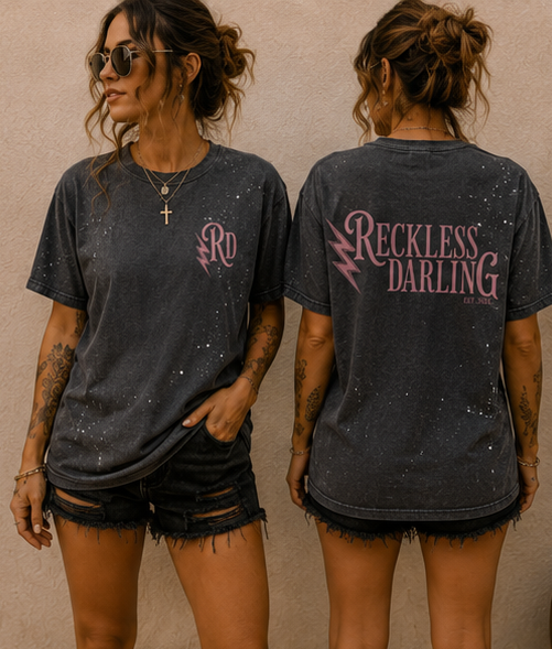 Reckless Darling Signature Hand-Frayed Sunfade Paint Splatter T-Shirt