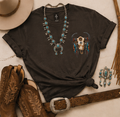 Western Rebel Mama T-Shirt — Buffalo Skull with Feathers Graphic