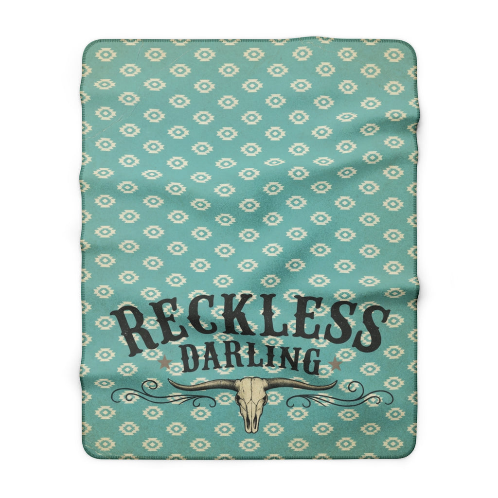 Reckless Darling Sherpa Blanket – Southwestern Cow Skull Fleece Throw