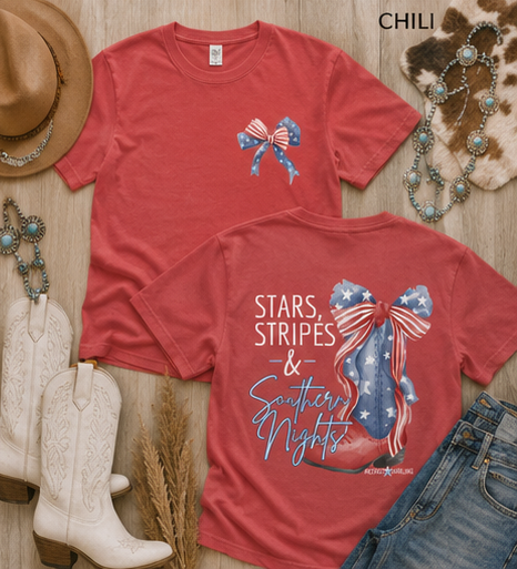 Patriotic Cowboy Boot T-Shirt — "Stars, Stripes & Southern Nights" Design