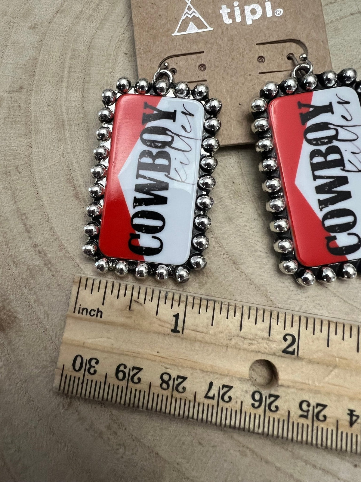 Western Cowboy Killer Rectangle Earrings — Red & White Western Statement